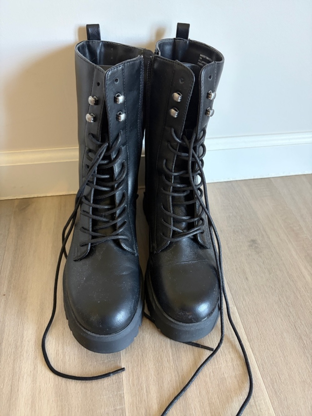 Madden Girl Black Lace-Up Combat Boots